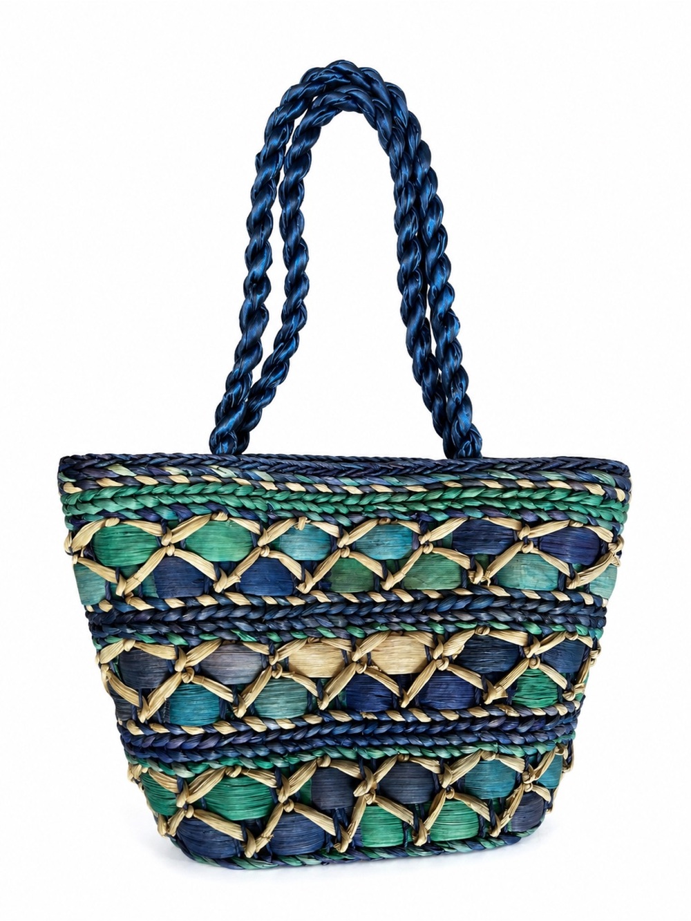 Cappelli Straworld Woven Blue & Green Straw Tote Bag
